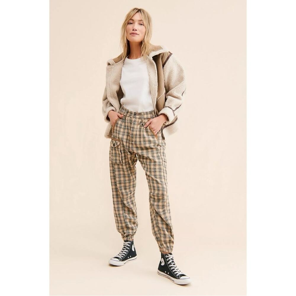 Free People Grunge 90s Plaid Cargo Jogger Back Street Pants Size Large - Picture 10 of 14